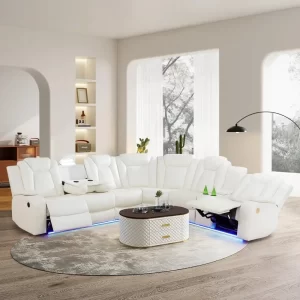 Power Reclining Sectional Sofa USB Chargers and Storage Console, Leather Recliner Sofa for Living Room Furniture Set