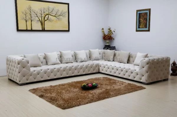 Modern Button Tufted L-shaped Curved Chesterfield Sofa Upholstered Velvet Corner Sofa Sets Living Room Sofa Set Modular - Image 7