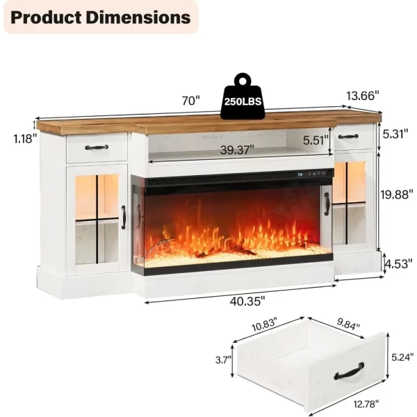 TV Stand with 40" Electric Fireplace for 80" TVs, 70" Fireplace Entertainment Center, TV Stand - Image 2