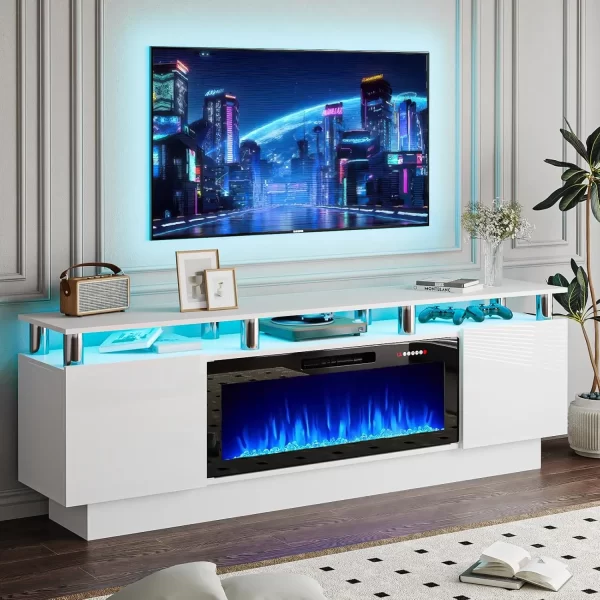 70" Modern Fireplace TV Stand with 36" Electric Fireplace for TVs Up to 80 inch, Luxury LED Light Entertainment Center with High - Image 7
