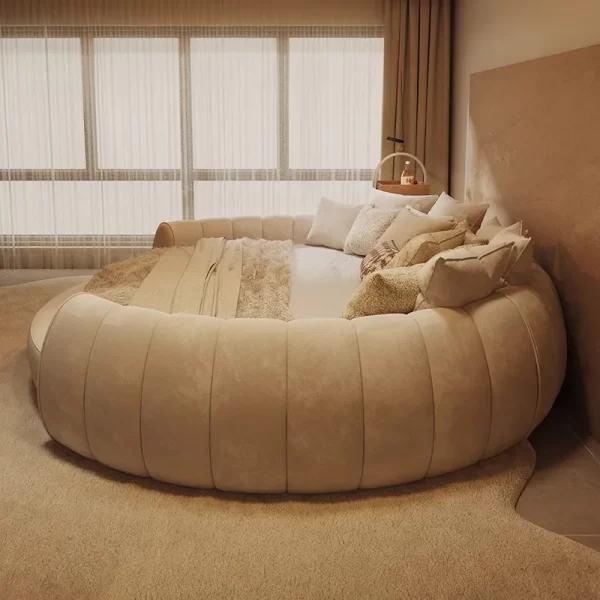 High End Cream Bed King Size Wood American Style Master Design Bedroom Bed Apartment Fashionable Confortable Muebles Furniture - Image 4