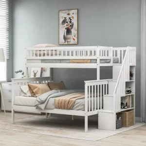 Twin Over Full Bunk Beds with Stairs, Wood Bunk Bed with Storage and Guard Rails,Bunk Beds Twin Over Full Size for Kids, Bedroom