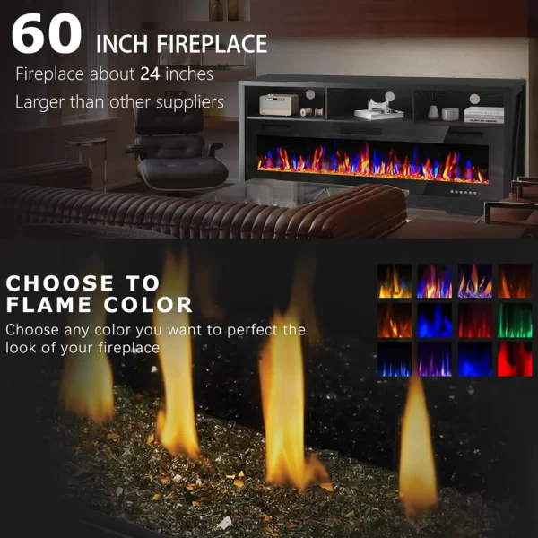 Fireplace TV Stand for TVs Up to 75", 65 inch TV Stand with 60" Electric Fireplace, Entertainment Center TVs Stands - Image 3