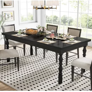 Wood Black Dining Table for 4-6 People, 62” Farmhouse Large Rectangle Kitchen Table, Modern Dinner Table Kitchen & Dining Room