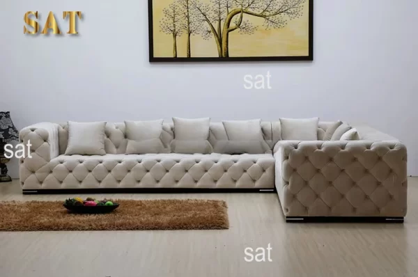 Modern Button Tufted L-shaped Curved Chesterfield Sofa Upholstered Velvet Corner Sofa Sets Living Room Sofa Set Modular - Image 11