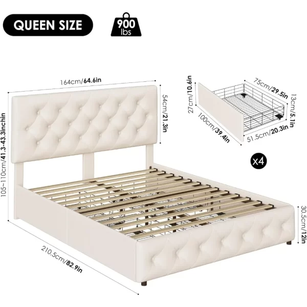 Modern Upholstered Bed Frame with 4 Storage Drawers, Button Tufted Headboard Design, Solid Wooden Slat Support, Easy Assembly - Image 2