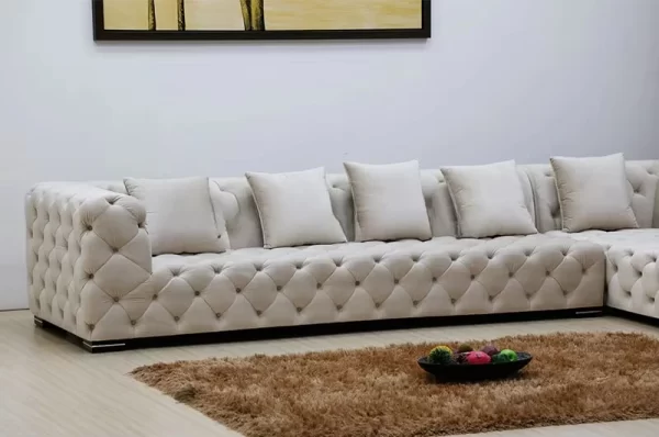 Modern Button Tufted L-shaped Curved Chesterfield Sofa Upholstered Velvet Corner Sofa Sets Living Room Sofa Set Modular - Image 4