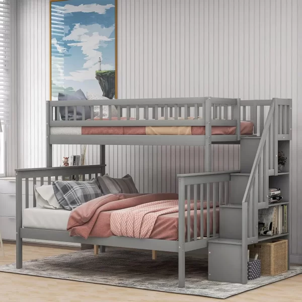 Twin Over Full Bunk Beds with Stairs, Wood Bunk Bed with Storage and Guard Rails,Bunk Beds Twin Over Full Size for Kids, Bedroom - Image 10