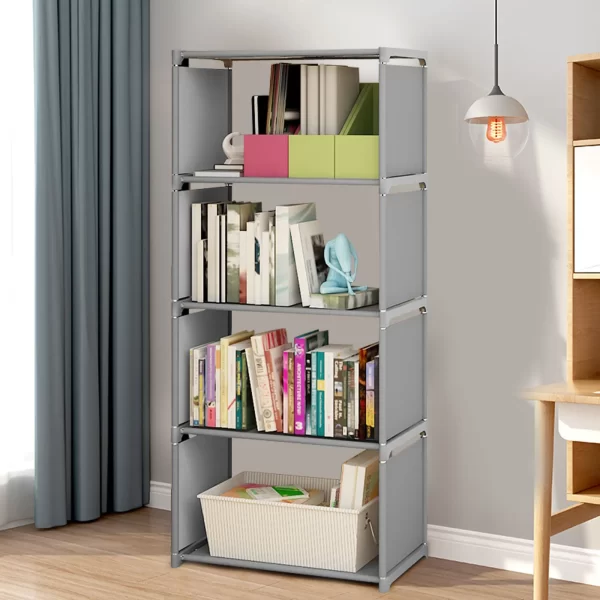 4-Layer Bookcase Ladder Book Storage Grey Wall Shelf Book Rack Durable Display Stand - Image 4