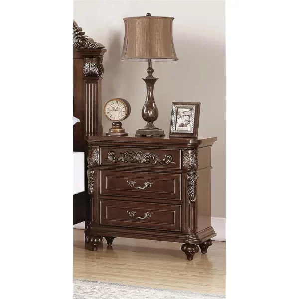Traditional Antique Walnut 1pc Nightstand Bedroom Furniture Cherry Veneer 2-Drawers Hanging Pull Bedside Table - Image 5