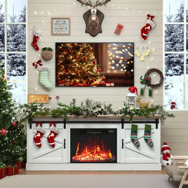 Fireplace TV Stand for Up To 75" TV, with 24" Fireplace, 67" Console Cabinets for Living Room W/Storage Shelves, Remote Control - Image 3