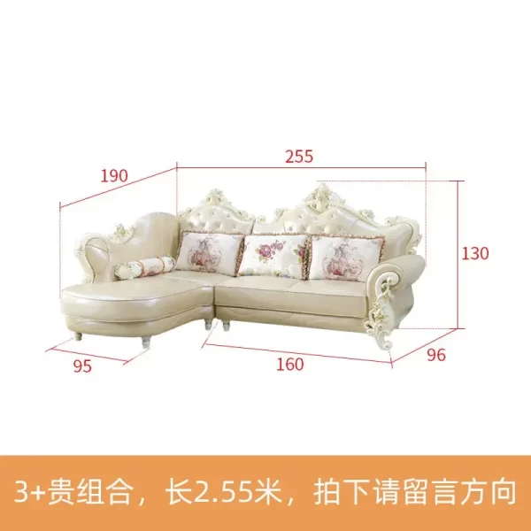 European leather sofa combination living room size luxury European villa American solid wood corner sofa - Image 12