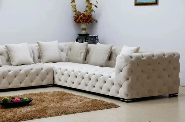 Modern Button Tufted L-shaped Curved Chesterfield Sofa Upholstered Velvet Corner Sofa Sets Living Room Sofa Set Modular - Image 5