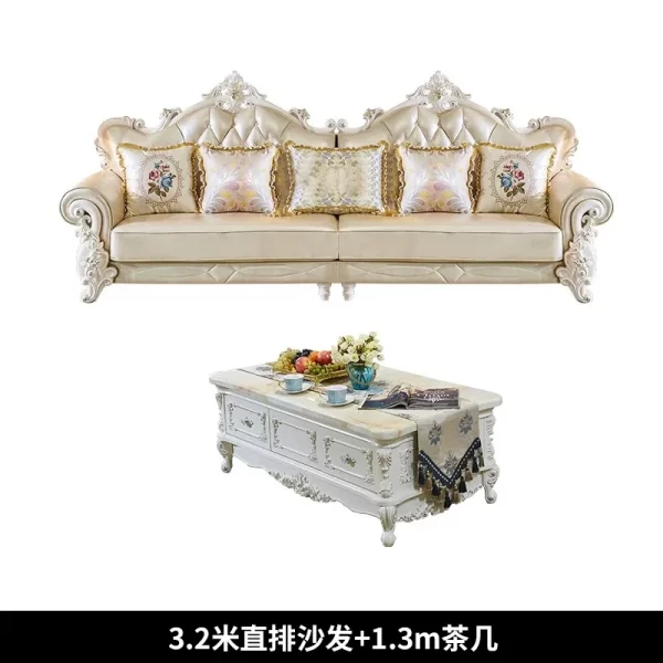 European leather sofa combination living room size luxury European villa American solid wood corner sofa - Image 10
