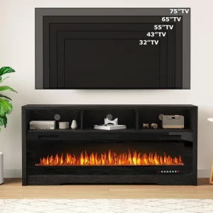 Fireplace TV Stand for TVs Up to 75", 65 inch TV Stand with 60" Electric Fireplace, Entertainment Center TVs Stands