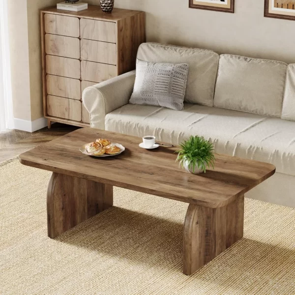 Rectangle Coffee Table, 47-Inch Wood Rectangular Living Room Table, Farmhouse Accent Center Low Cocktail Tea Table with Sturdy - Image 5