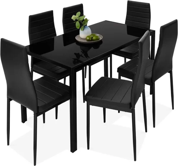5-Piece Glass Dining Set, Modern Kitchen Table Furniture for Dining Room, Dinette, Compact Space-Saving w/Glass Tabletop - Image 7