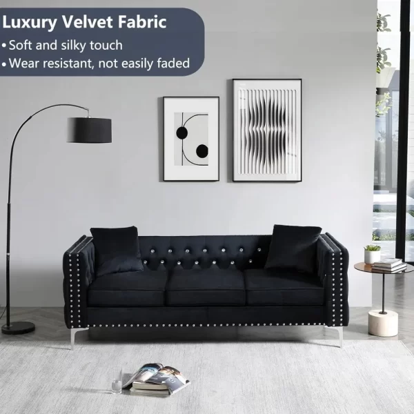 2 Piece Modern Velvet Upholstered Living Room Sofa Set with 3-Seater Sofa and Loveseat, Jeweled Button Tufted Copper Nails - Image 3