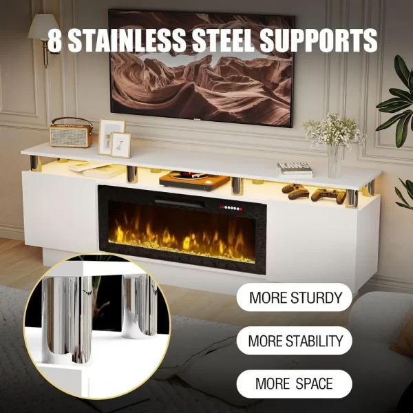 70" Modern Fireplace TV Stand with 36" Electric Fireplace for TVs Up to 80 inch, Luxury LED Light Entertainment Center with High - Image 4