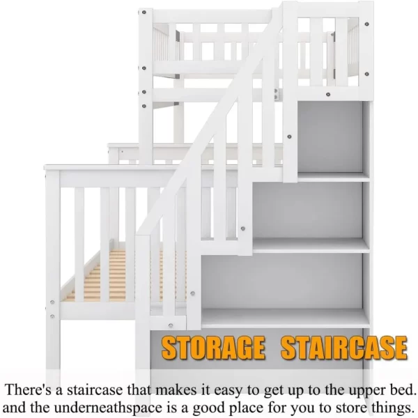 Twin Over Full Bunk Beds with Stairs, Wood Bunk Bed with Storage and Guard Rails,Bunk Beds Twin Over Full Size for Kids, Bedroom - Image 3