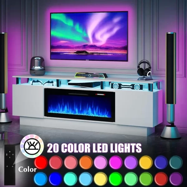 70" Modern Fireplace TV Stand with 36" Electric Fireplace for TVs Up to 80 inch, Luxury LED Light Entertainment Center with High - Image 2