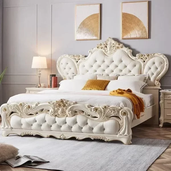 Vintage Nordic Luxury Bed Master Queen King Modern Regale Bed Wood Bedroom Leather Antique Safe Cama Queen Size Trendy Furniture - Image 2