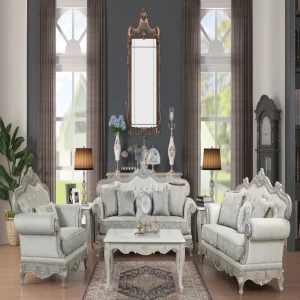 Tuscan 5-Piece Living Room Set, Wood, Silver Finish, Traditional Style Furniture