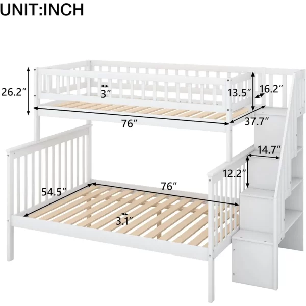 Twin Over Full Bunk Beds with Stairs, Wood Bunk Bed with Storage and Guard Rails,Bunk Beds Twin Over Full Size for Kids, Bedroom - Image 6