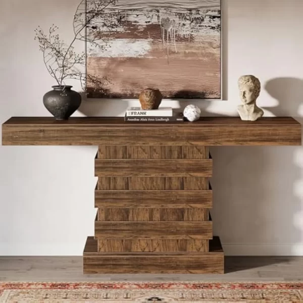 63-Inch Farmhouse Console Table, Unique Long Narrow Entryway Table, Foyer Accent Table, Sofa Table for Living Room, Rustic Brown - Image 2