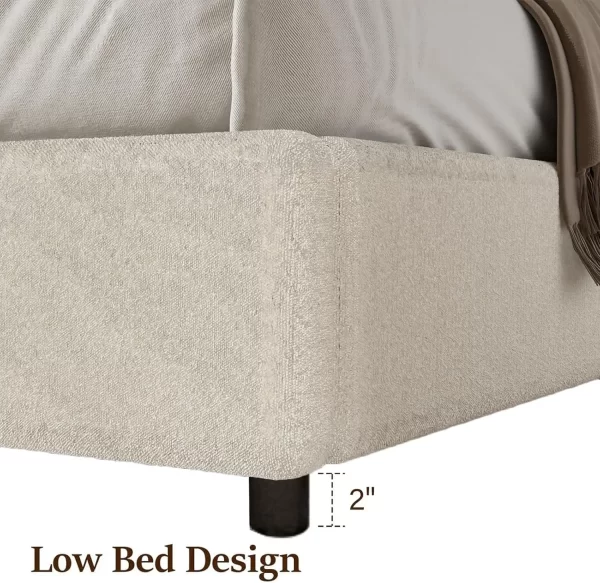 Twin Size Bed Frame, Upholstered Boucle Bed Frame With Headboard, Modern Twin Beds, Soft Arch Shaped Round Headboard, No Box - Image 4