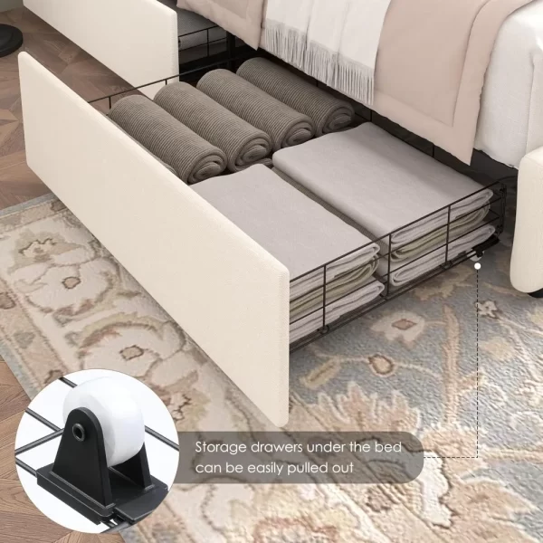 Modern Upholstered Bed Frame with 4 Storage Drawers, Button Tufted Headboard Design, Solid Wooden Slat Support, Easy Assembly - Image 5