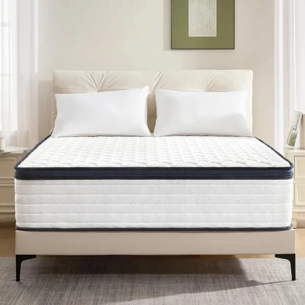 Queen Size Mattresses 12 inch Hybrid Mattress Queen with Pocket Coils Springs, Pressure Relieve, Motion Isolation, Edge Support,