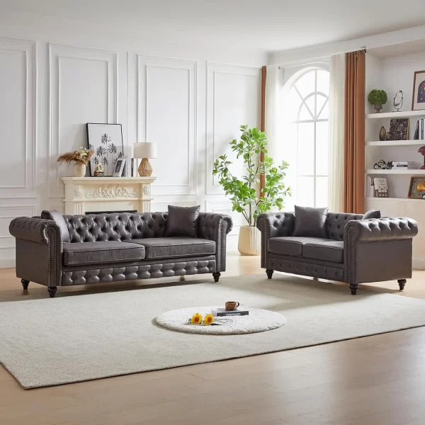 2-Piece Tech Fabric Upholstered Living Room Sofa Set, Including 3-Seater Sofa and Loveseat with Four Pillows Included - Image 8