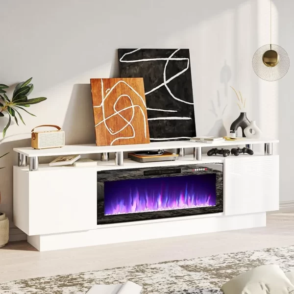 70" Modern Fireplace TV Stand with 36" Electric Fireplace for TVs Up to 80 inch, Luxury LED Light Entertainment Center with High - Image 5
