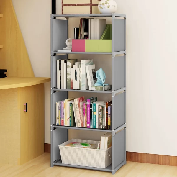 4-Layer Bookcase Ladder Book Storage Grey Wall Shelf Book Rack Durable Display Stand - Image 3