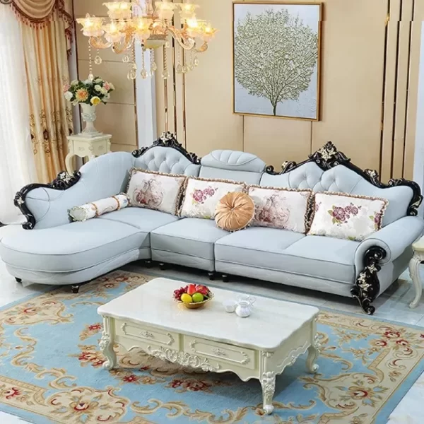European leather sofa combination living room size luxury European villa American solid wood corner sofa - Image 2