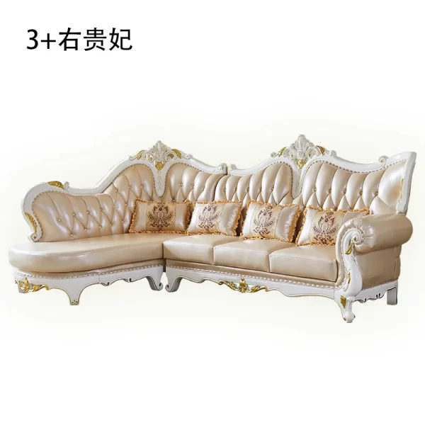 European solid wood leather corner concubine sofa living room small apartment L-shaped corner sofa combination simple leather so - Image 9