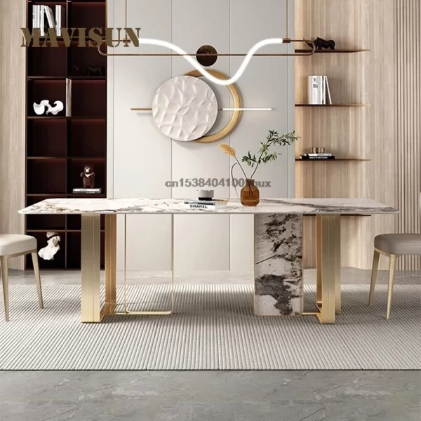 Italian Style Minimalist Dining Table Set Villa Home Furniture Kitchen Rectangle Table For Apartment Luxury 6 Chair Dining Table - Image 4