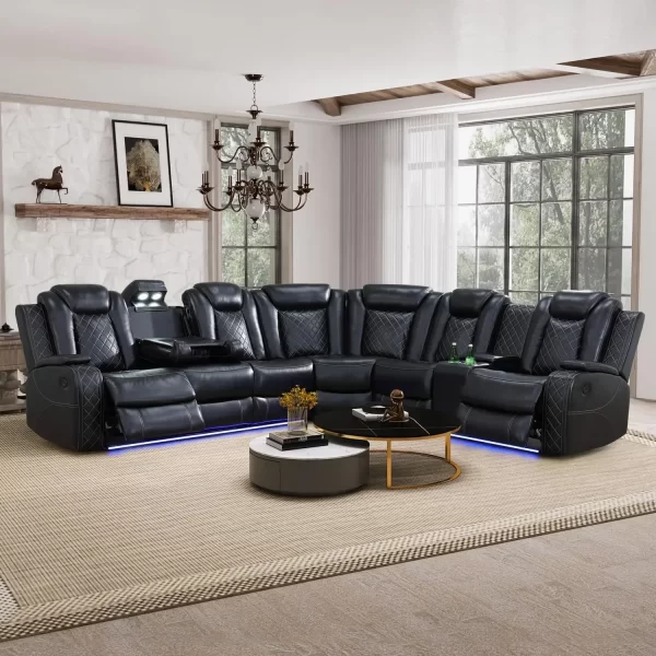 Sofa Living Room, Power Reclining Sectional Sofa USB Chargers And Storage Console, Leather Recliner Sofa For Living Room Set - Image 7