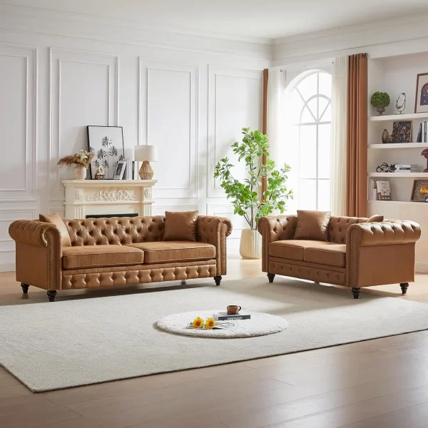 2-Piece Tech Fabric Upholstered Living Room Sofa Set, Including 3-Seater Sofa and Loveseat with Four Pillows Included - Image 7