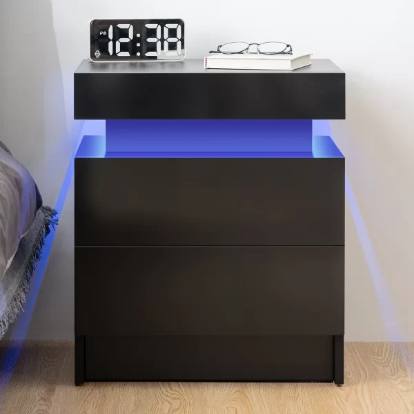Nightstand RGB LED Light Bedside Table Cabinet with 2 Drawer Bedroom High Gloss - Image 6