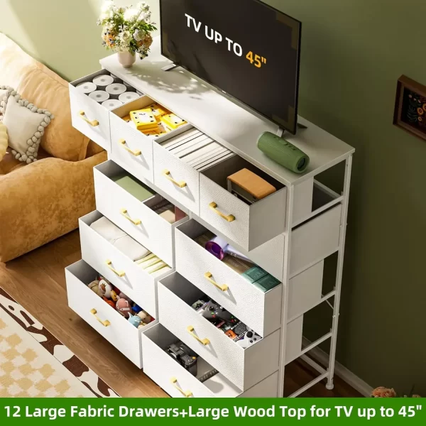 Dresser,White Dresser for Bedroom with 12 Drawers,Tall Dressers for Bedroom,White Fabric Dressers & Chest of Drawers for Bedroom - Image 4