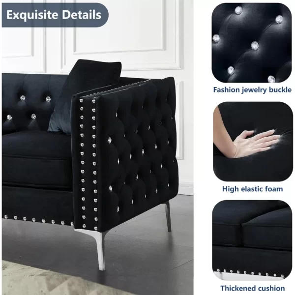 2 Piece Modern Velvet Upholstered Living Room Sofa Set with 3-Seater Sofa and Loveseat, Jeweled Button Tufted Copper Nails - Image 5