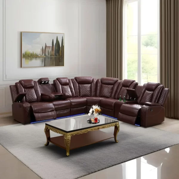 Sofa Living Room, Power Reclining Sectional Sofa USB Chargers And Storage Console, Leather Recliner Sofa For Living Room Set - Image 10