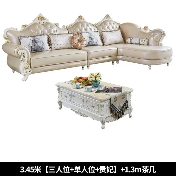 European leather sofa combination living room size luxury European villa American solid wood corner sofa - Image 11