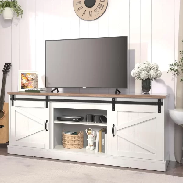 Fireplace TV Stand for Up To 75" TV, with 24" Fireplace, 67" Console Cabinets for Living Room W/Storage Shelves, Remote Control - Image 7