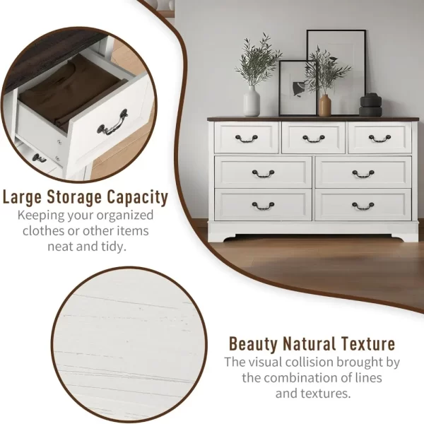 Farmhouse Bedroom Set Rustic Wood 6 Drawer Dresser and Nightstands Chest of Drawers Wide Storage 3 Pieces Bedroom Furniture Set - Image 3