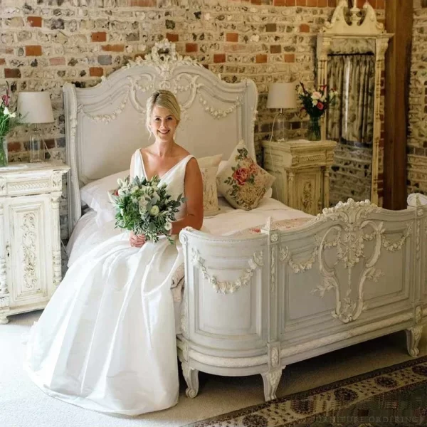 French Vintage Bed Wedding Solid Wood Design Confortable Twin Bed Master Bedroom Classic Full Body Cama De Casal Home Furniture - Image 3