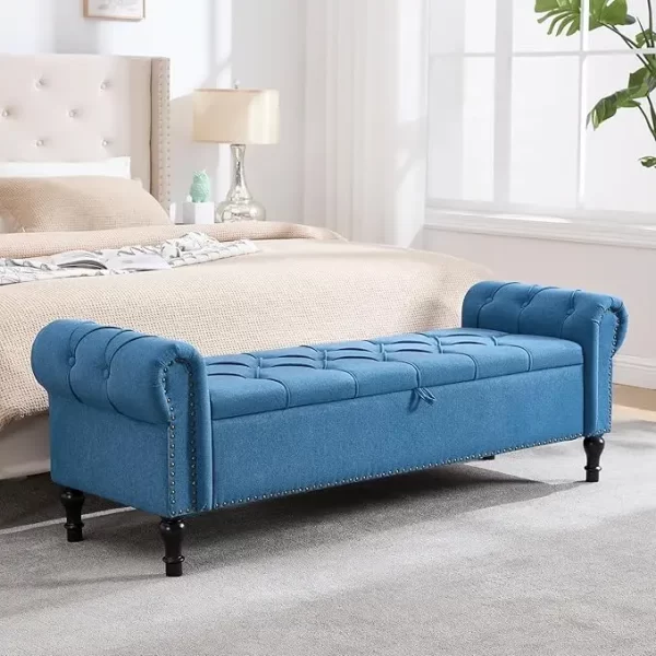 Leather Storage Bench 67 Inch Upholstered Tufted Ottoman Bench with Arms King Size End of Bed Bench for Bedroom Living Room Entr - Image 13