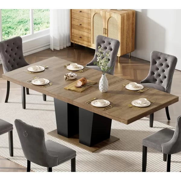 Extendable Dining Room Table for 4 6 8 10 People, 63"-78.74" Wooden Transformer Kitchen Dining Table with Black Double Sturdy - Image 3
